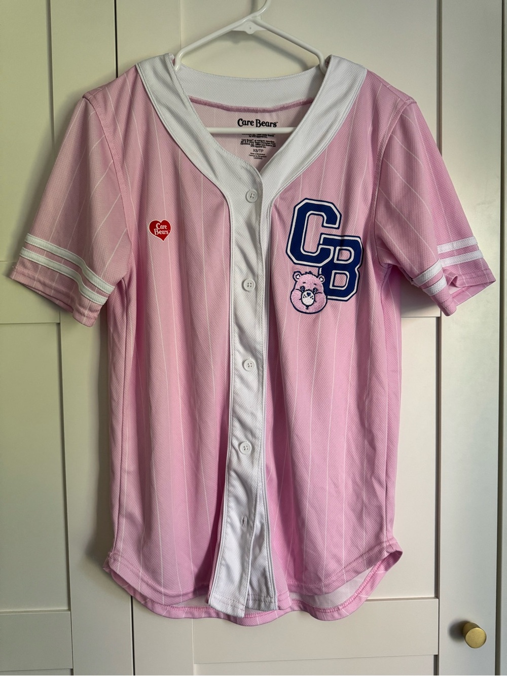 Care Bears Hug Squad Pink Women’s Baseball Jersey XS Cheer Bear Sports Preppy